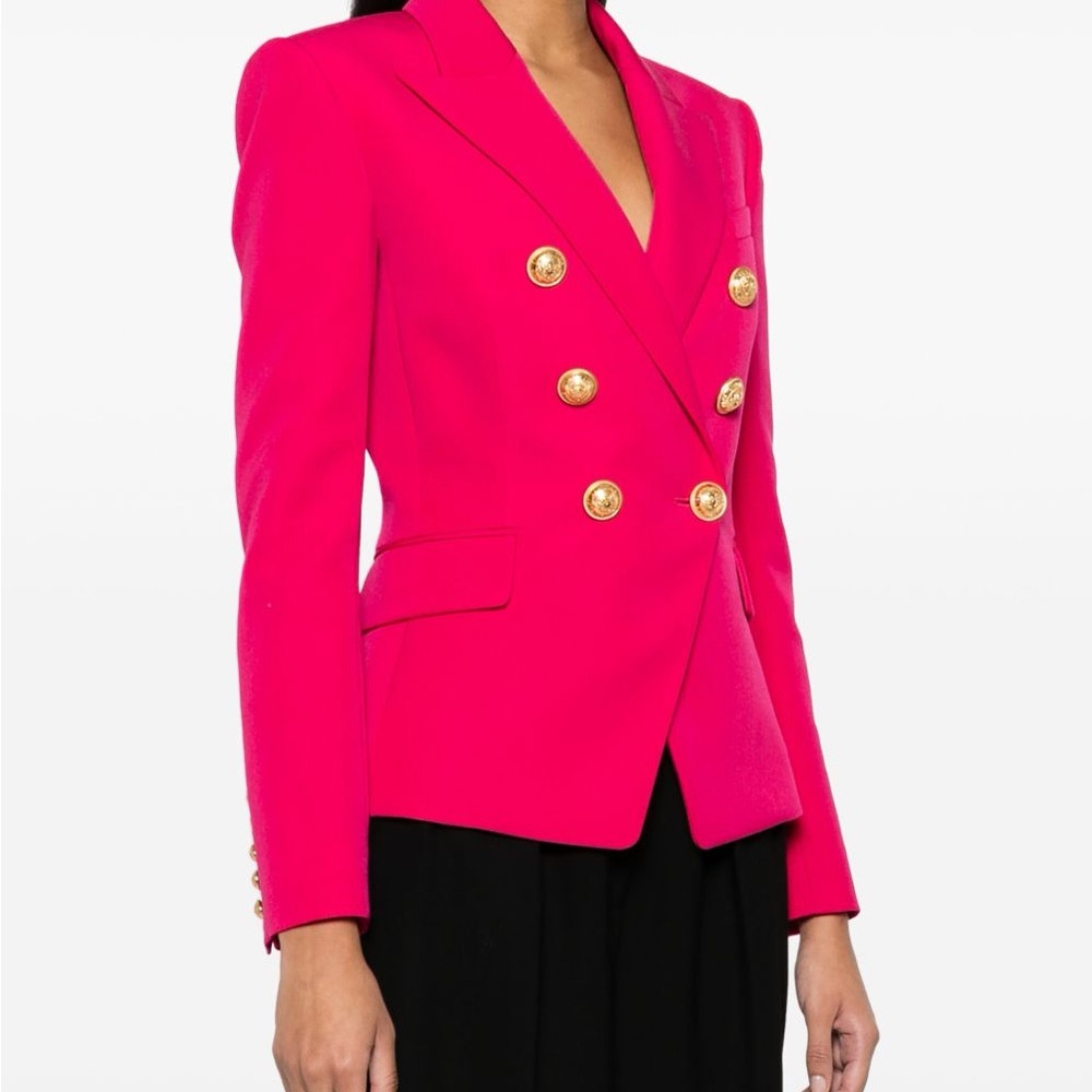 Balmain 100% Virgin Wool Pink Blazer with Gold Buttons